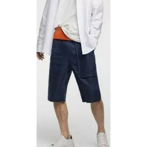 Zara Man Loose Fit Bermuda Shorts 100% Linen 3 Pocket Men’s Size M Navy…